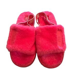 Ugg fluff yeah slingback slides sandals shearling lined hot pink size 7.5 W 6Y